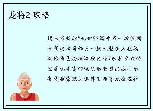 龙将2 攻略